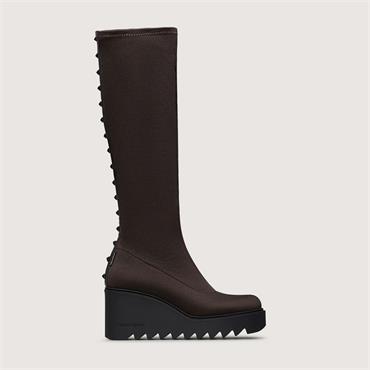 Marco Moreo Liege Studed Knee High Wedge - Brown Stretch